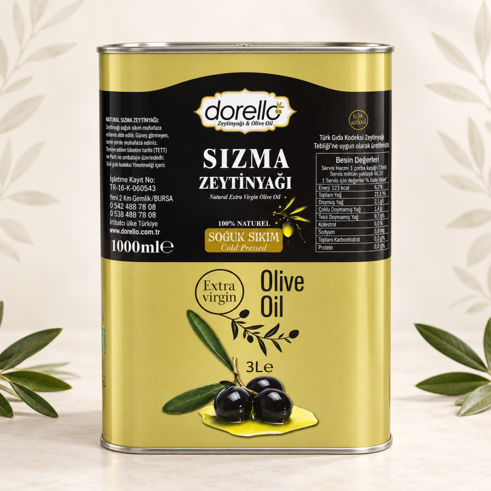 Dorello İlk Hasat Soğuk Sıkım Natürel Zeytinyaği  3 litre Teneke