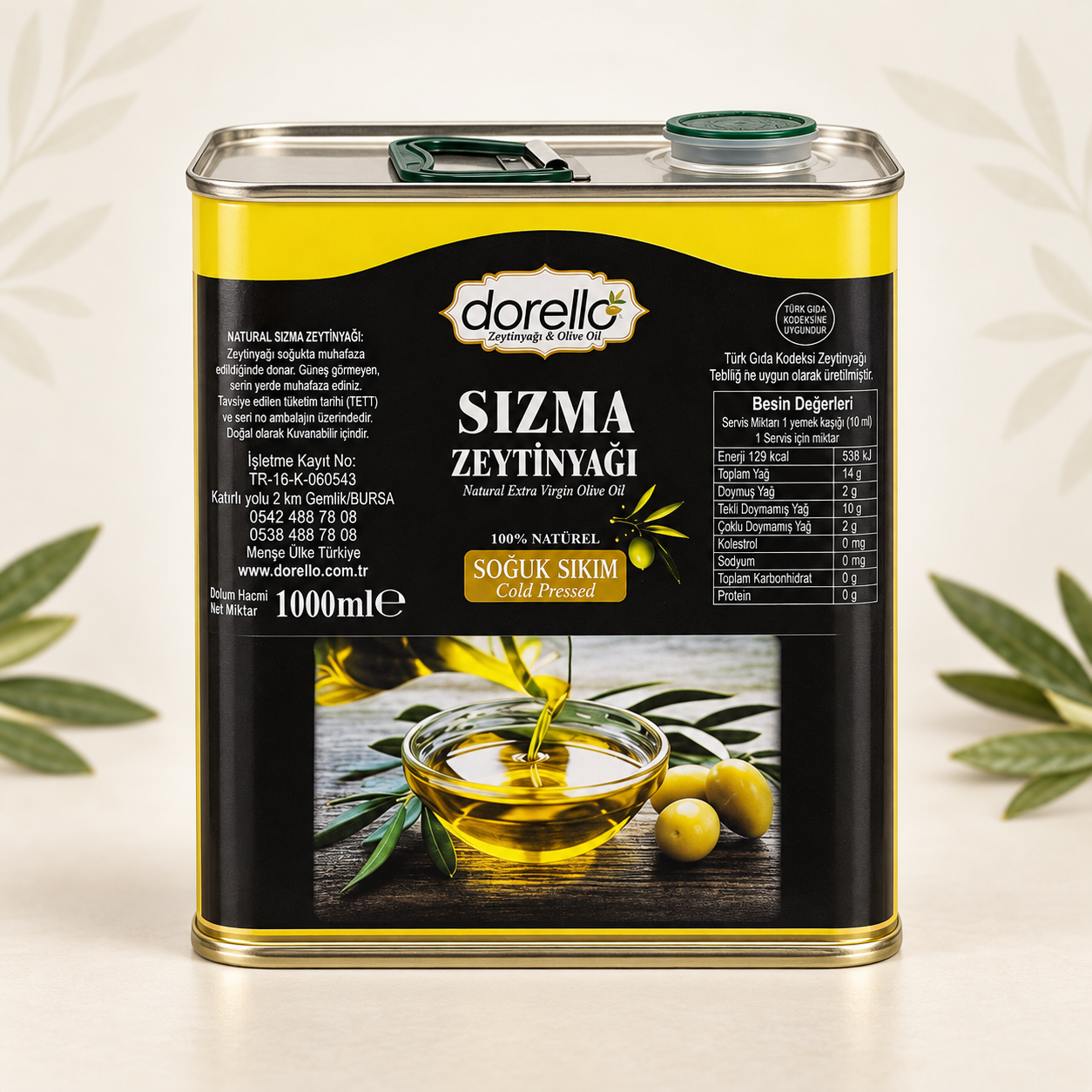 Doğal Zeytinyağı  Katkısız Zeytinyağı Dorello 1  Litre, Teneke