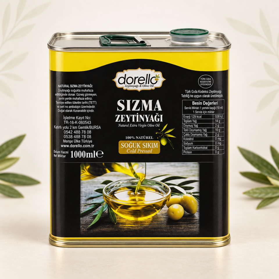 Doğal Zeytinyağı  Katkısız Zeytinyağı Dorello 1  Litre, Teneke