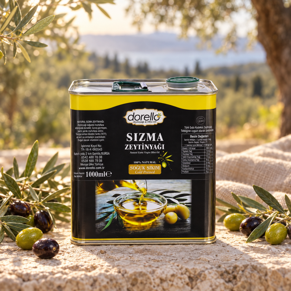 Doğal Zeytinyağı  Katkısız Zeytinyağı Dorello 1  Litre, Teneke