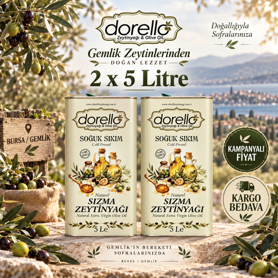Soğuk Sıkım Naturel Sızma Zeytinyağı 2x5 Litre - Dorello Zeytinyağı