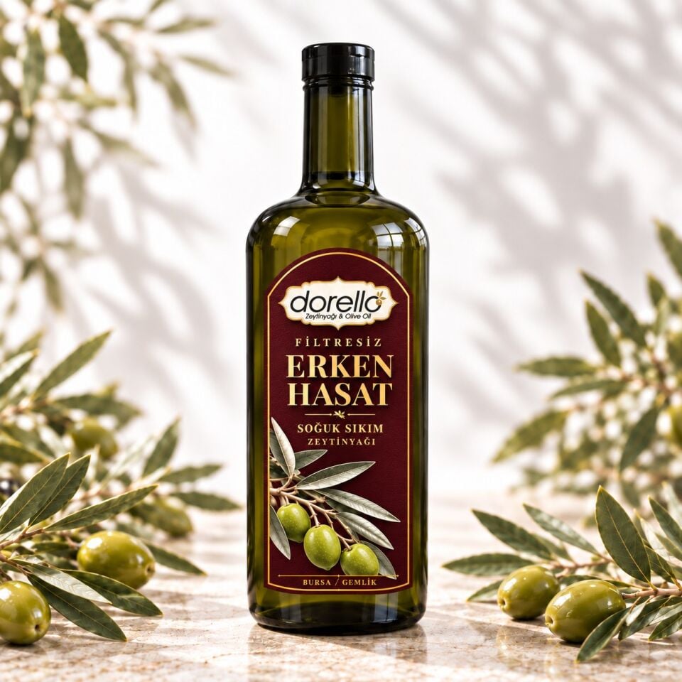 Erken Hasat Zeytinyağı Filtresiz Soğuk Sıkım 500ML Konik Şişe | Dorello
