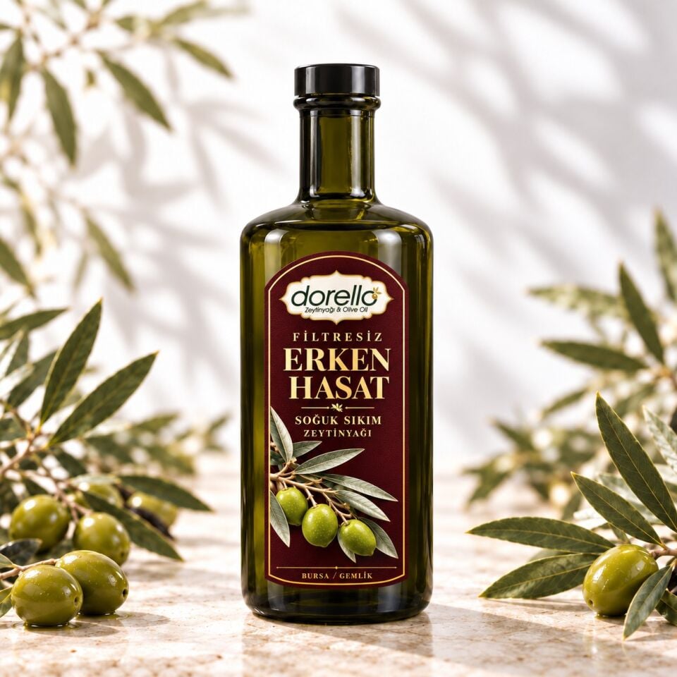 Erken Hasat Zeytinyağı Filtresiz Soğuk Sıkım 500ML Halka Boyunlu Şişe | Dorello