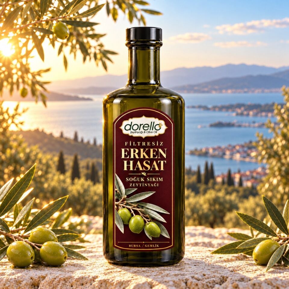 Erken Hasat Zeytinyağı Filtresiz Soğuk Sıkım 500ML Halka Boyunlu Şişe | Dorello
