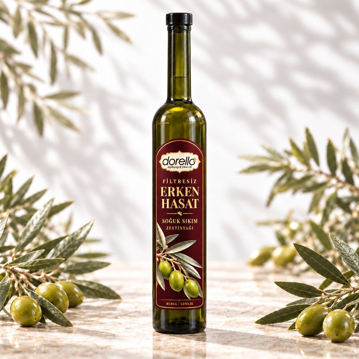 Erken Hasat Zeytinyağı Filtresiz Soğuk Sıkım 500ML İnce Uzun Şişe | Dorello