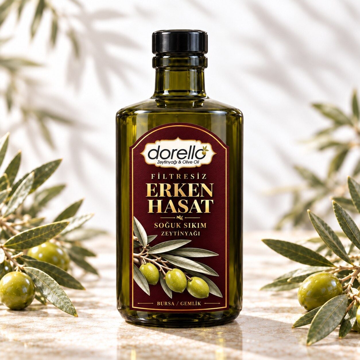 Erken Hasat Zeytinyağı Filtresiz Soğuk Sıkım 500ML Geniş Kapaklı Şişe | Dorello
