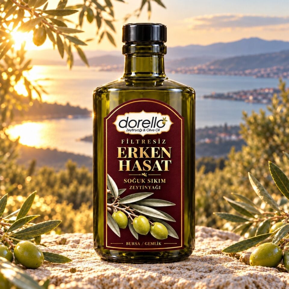 Erken Hasat Zeytinyağı Filtresiz Soğuk Sıkım 500ML Geniş Kapaklı Şişe | Dorello
