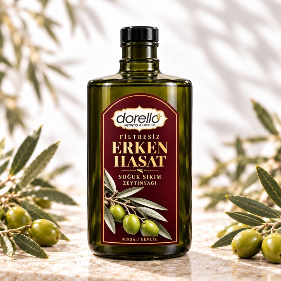 Erken Hasat Zeytinyağı Filtresiz Soğuk Sıkım 500ML Düz Omuzlu Şişe | Dorello