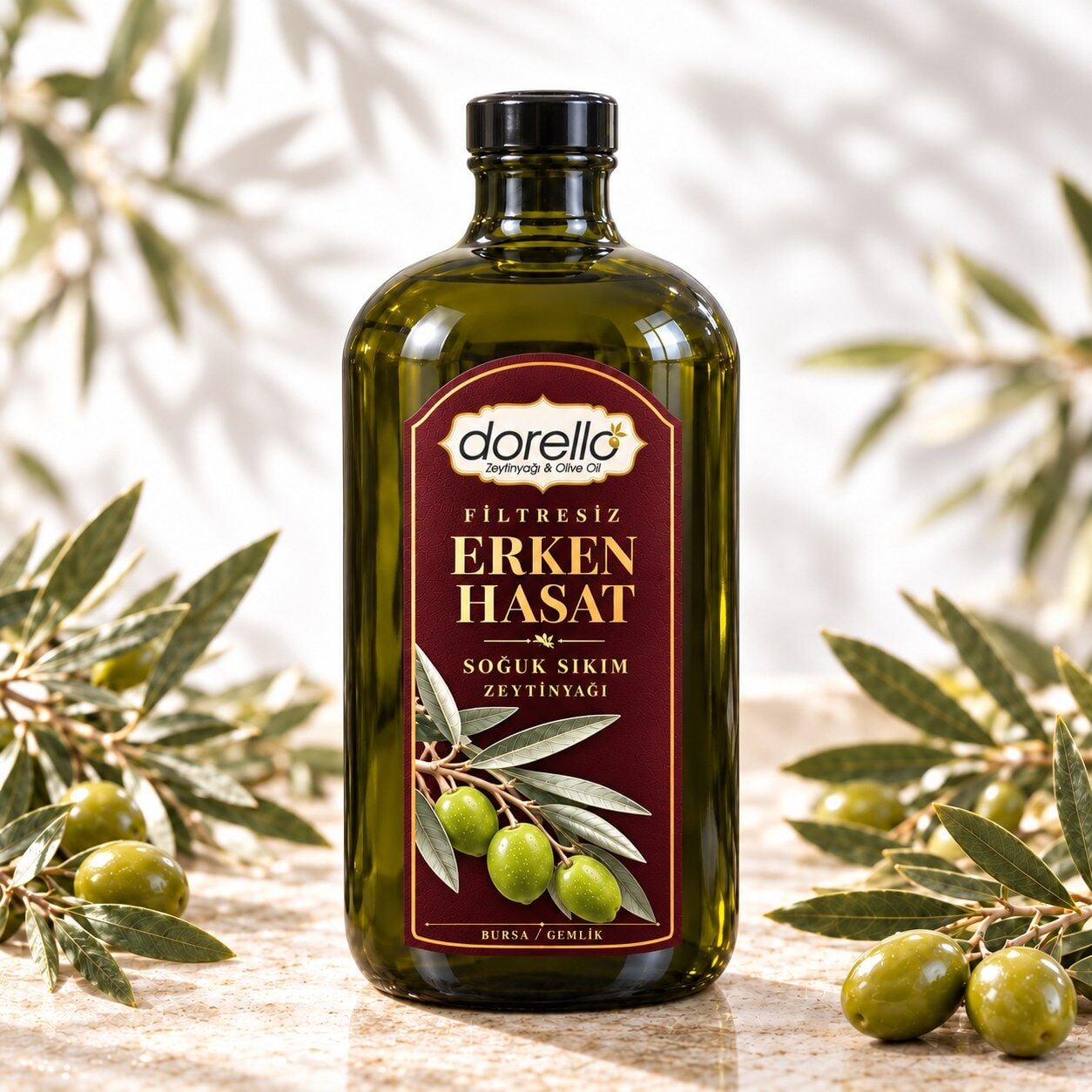Erken Hasat Zeytinyağı Filtresiz Soğuk Sıkım 500ML Yuvarlak Şişe | Dorello
